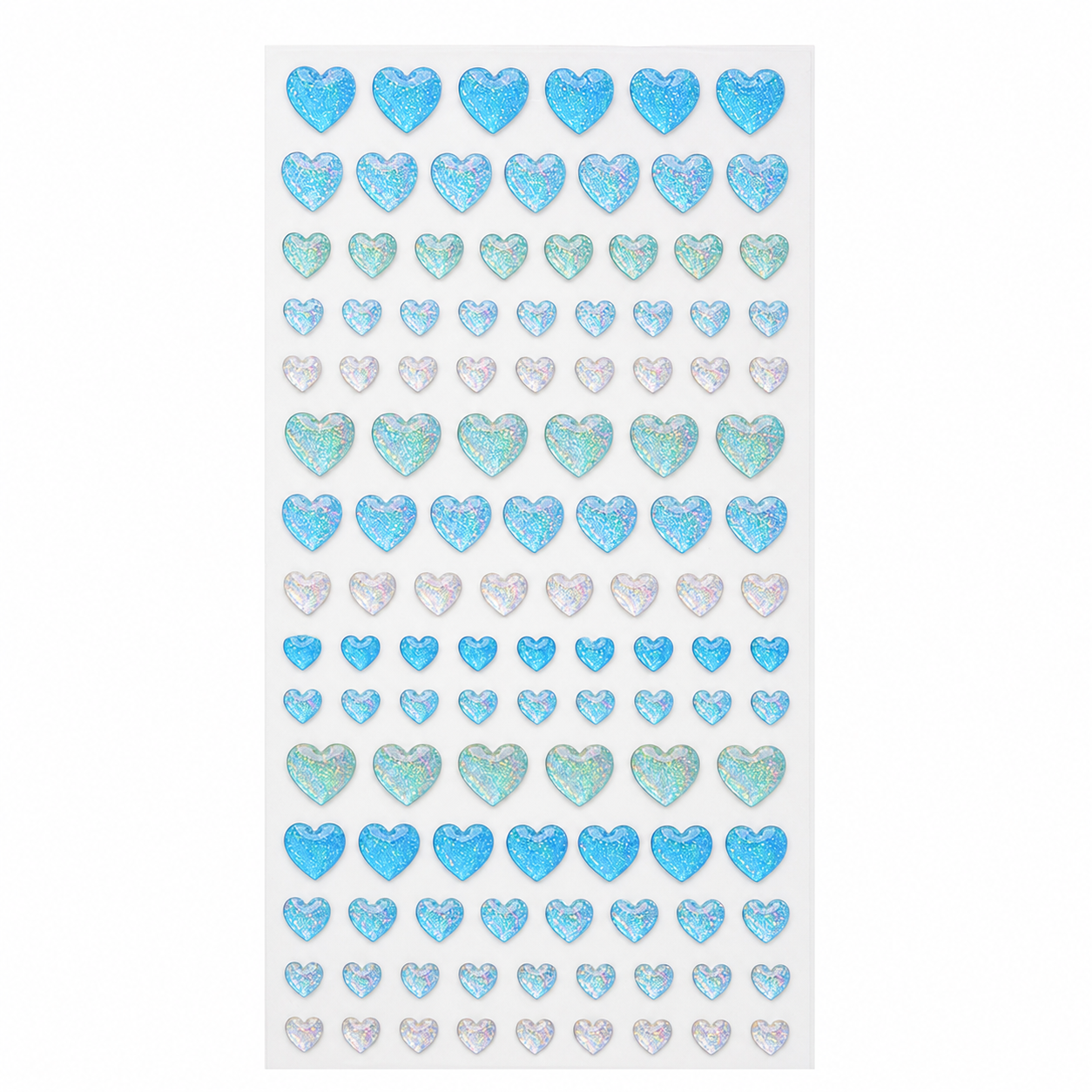 Blue holographic 3D glitter heart gem sticker sheet