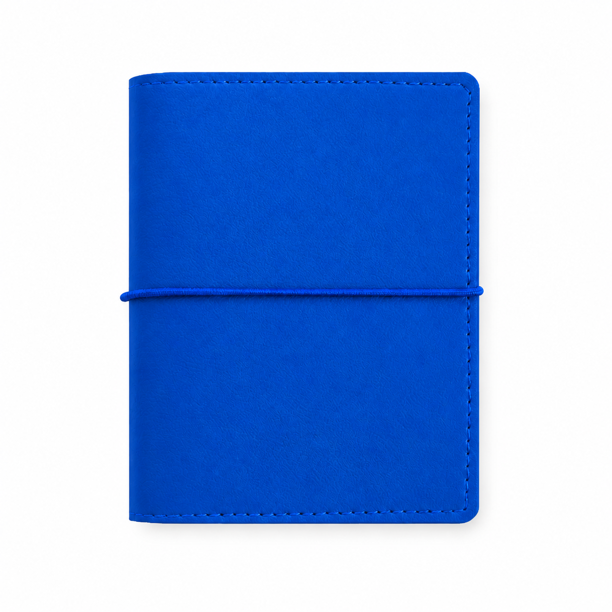 Bright Blue M5 Wide five-ring planner cover with elastic closure on a white background