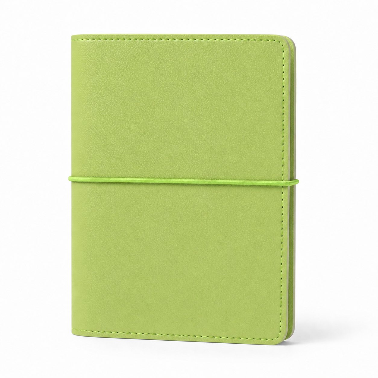 Bright Green A7 Pocket six-ring planner cover with elastic closure on a white background