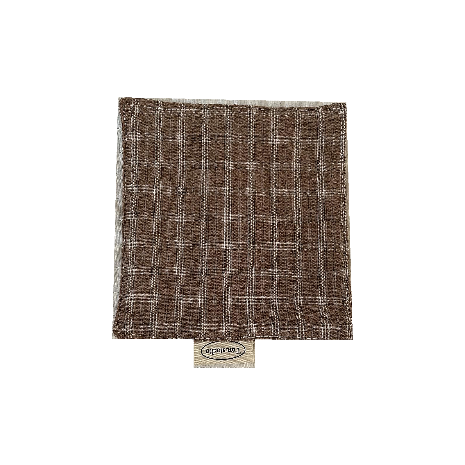 Brown grid soft gauze fabric coaster on a white background