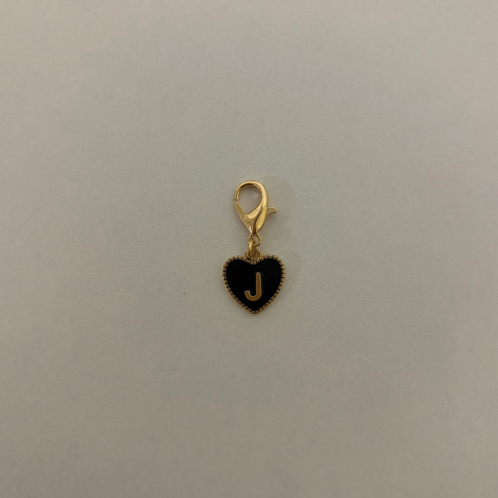 Personalized Black Heart Initial Charm - Gold Edge