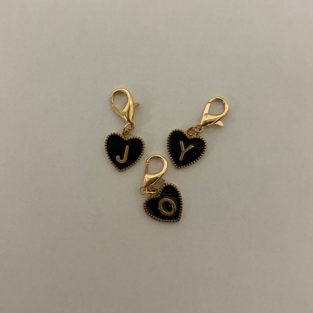 Personalized Black Heart Initial Charm - Gold Edge
