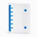 Classic Blue A7 Clear Double-Snap 6-Ring Planner Binder Cover on a white background