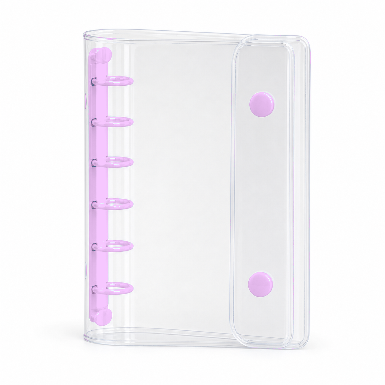 Lavender A7 clear PVC planner cover with six-ring spine