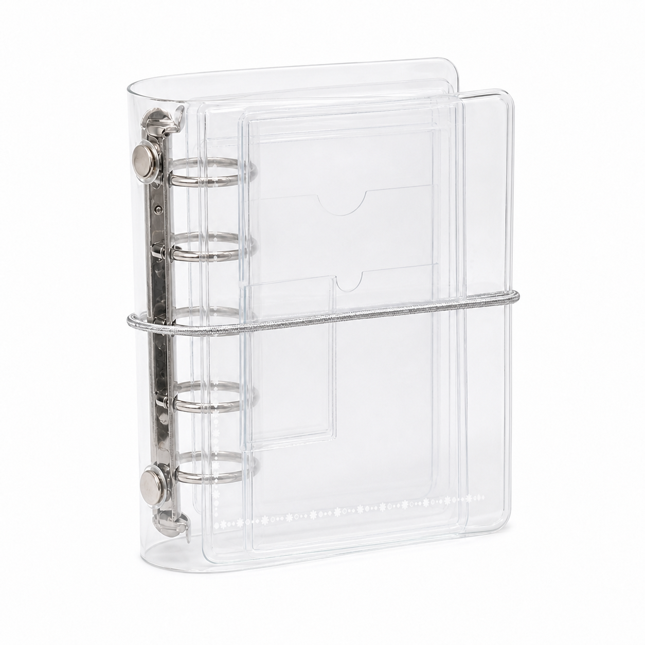 Clear M5 trifold refillable pocket planner without inserts on white background