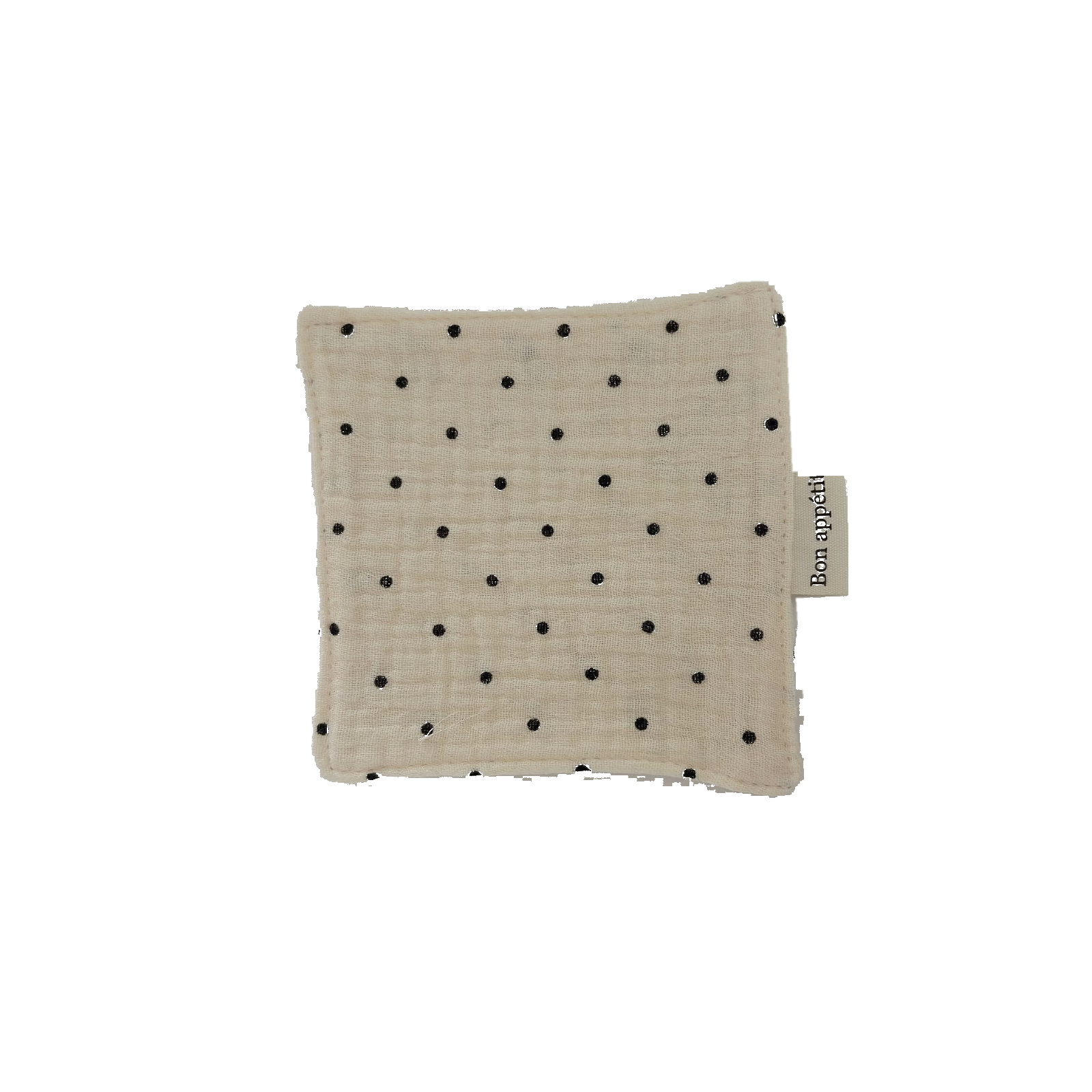 Cream soft gauze fabric coaster with small black polka dots