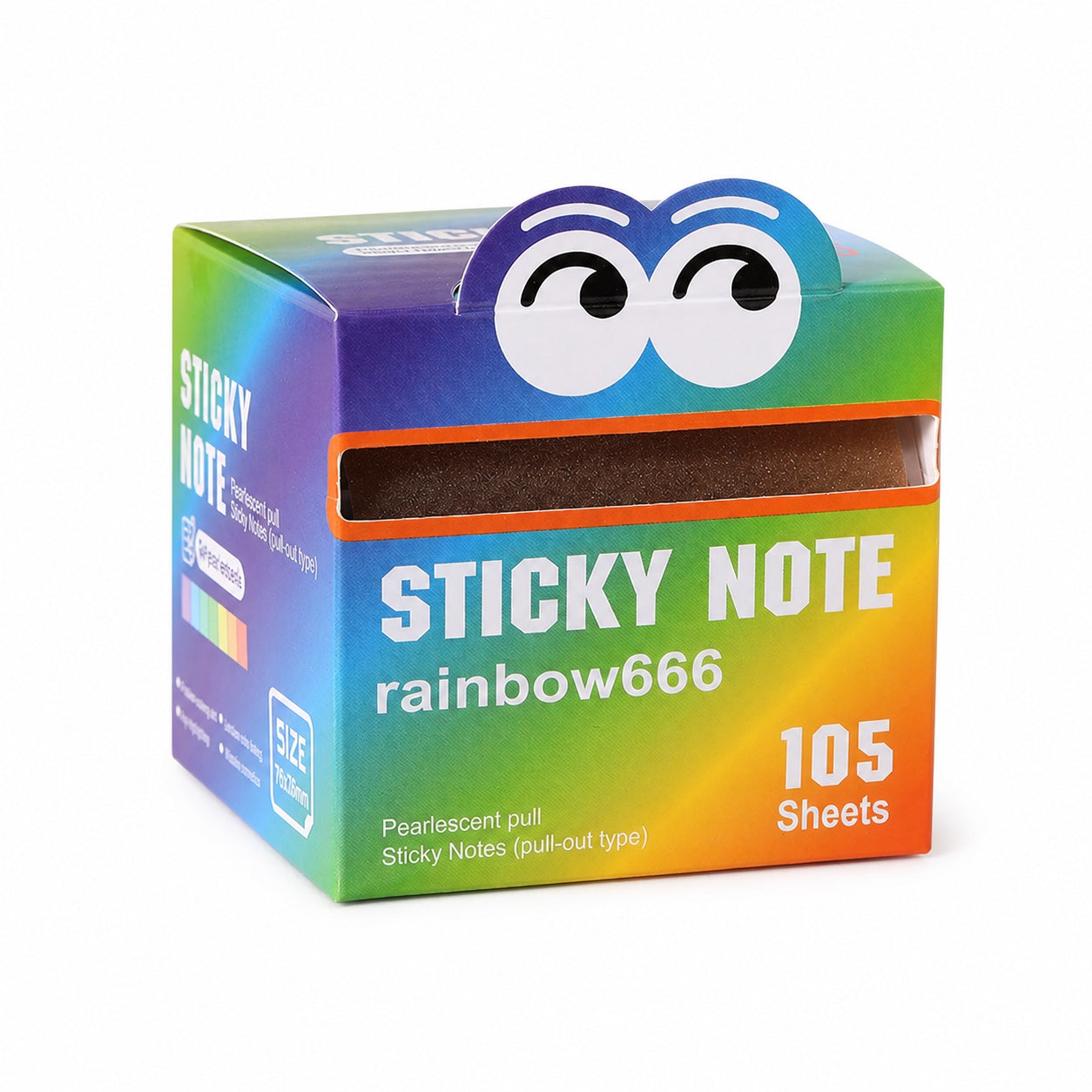 Rainbow 666 pearlescent pull-out sticky notes dispenser on a white background