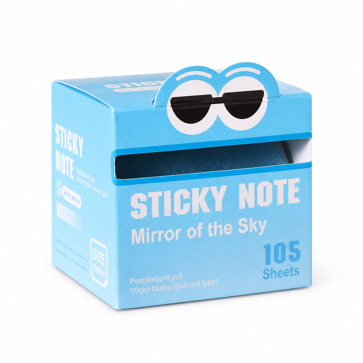 Sky Blue pearlescent pull-out sticky notes dispenser on a white background