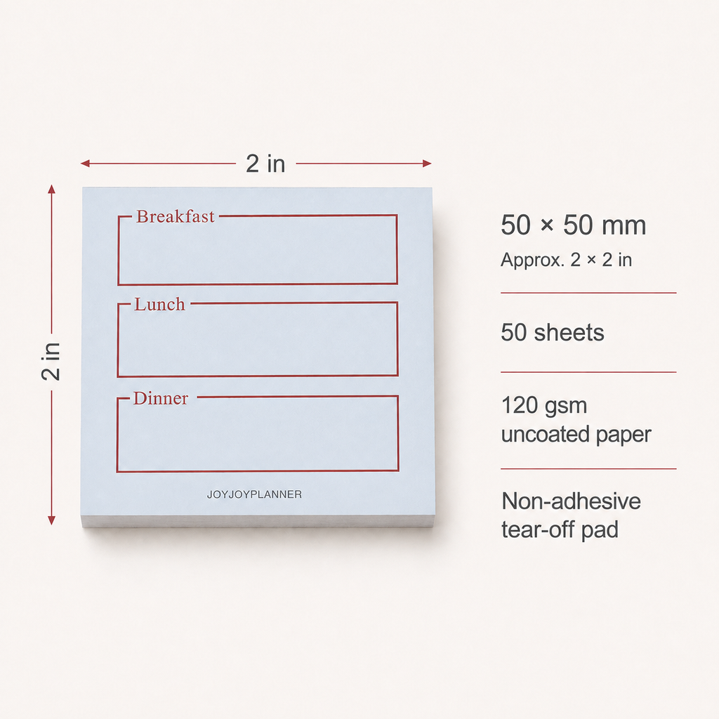 Daily Meal Log notepad size 50 by 50 mm with 50 tear-off sheets