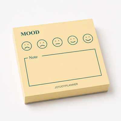 Daily Mood Tracker 50 × 50 mm mini memo pad with five mood faces and a note box