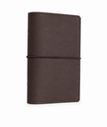 Dark Brown A6 Personal six-ring planner cover with elastic closure on a white background