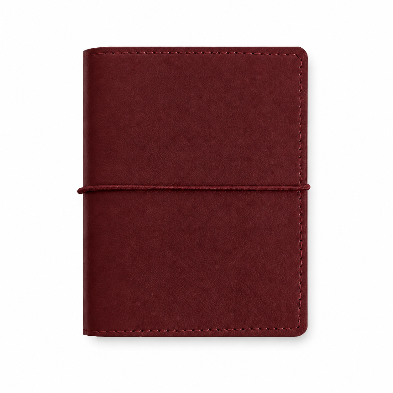 Dark Red M5 Wide five-ring planner cover with elastic closure on a white background