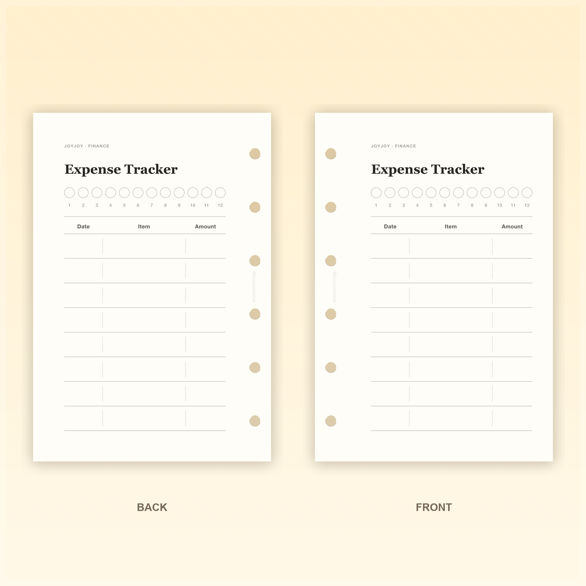 Expense Tracker A7 pocket planner insert front and back design preview