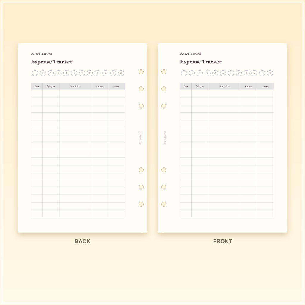 Expense Tracker A5 planner insert front and back design preview