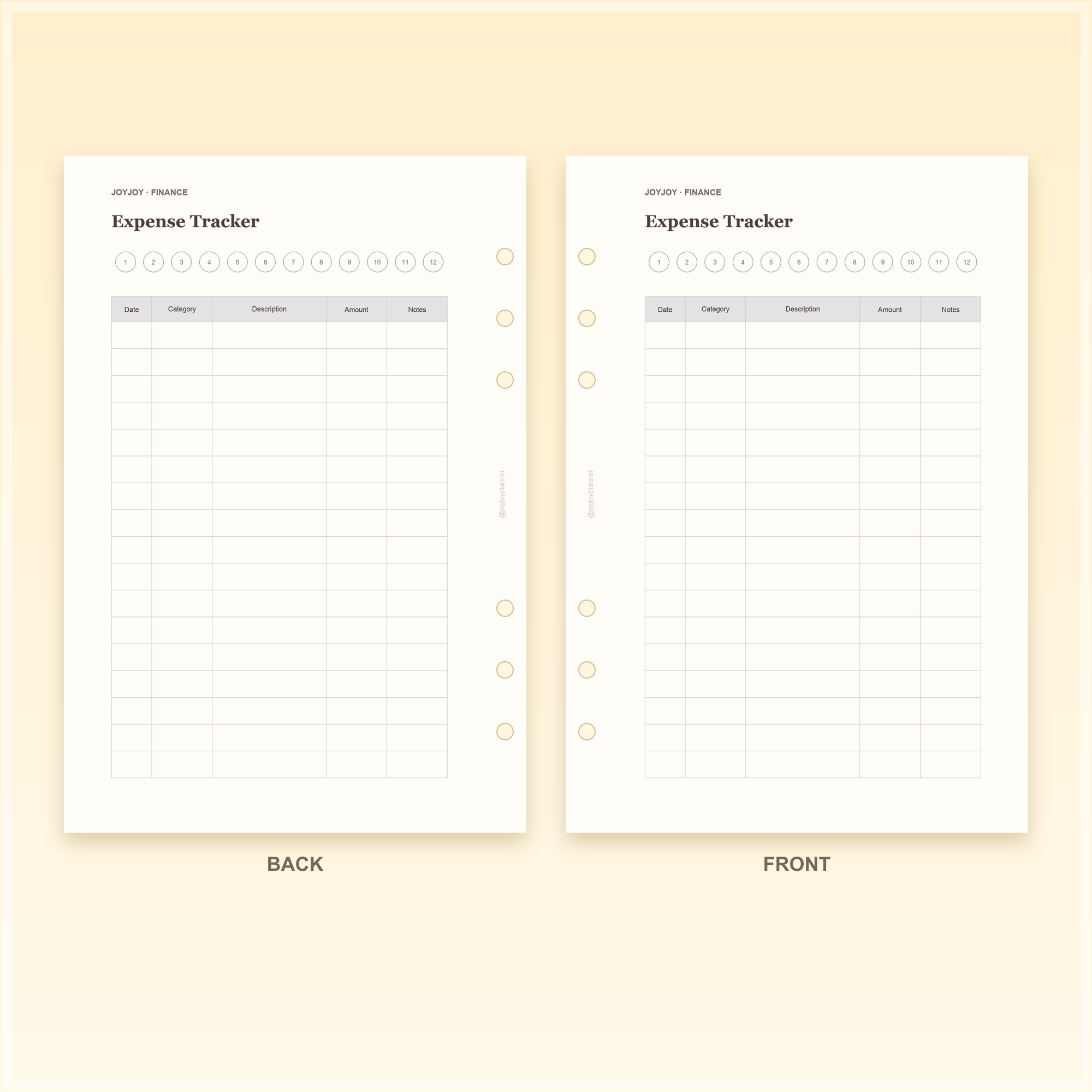 Expense Tracker A5 planner insert front and back design preview