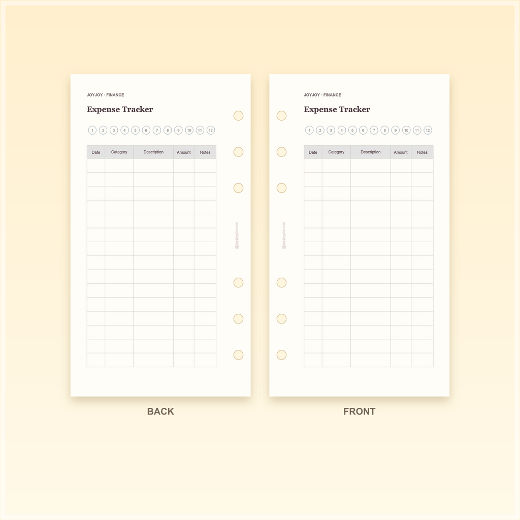 Expense Tracker A6 Personal planner insert front and back design preview