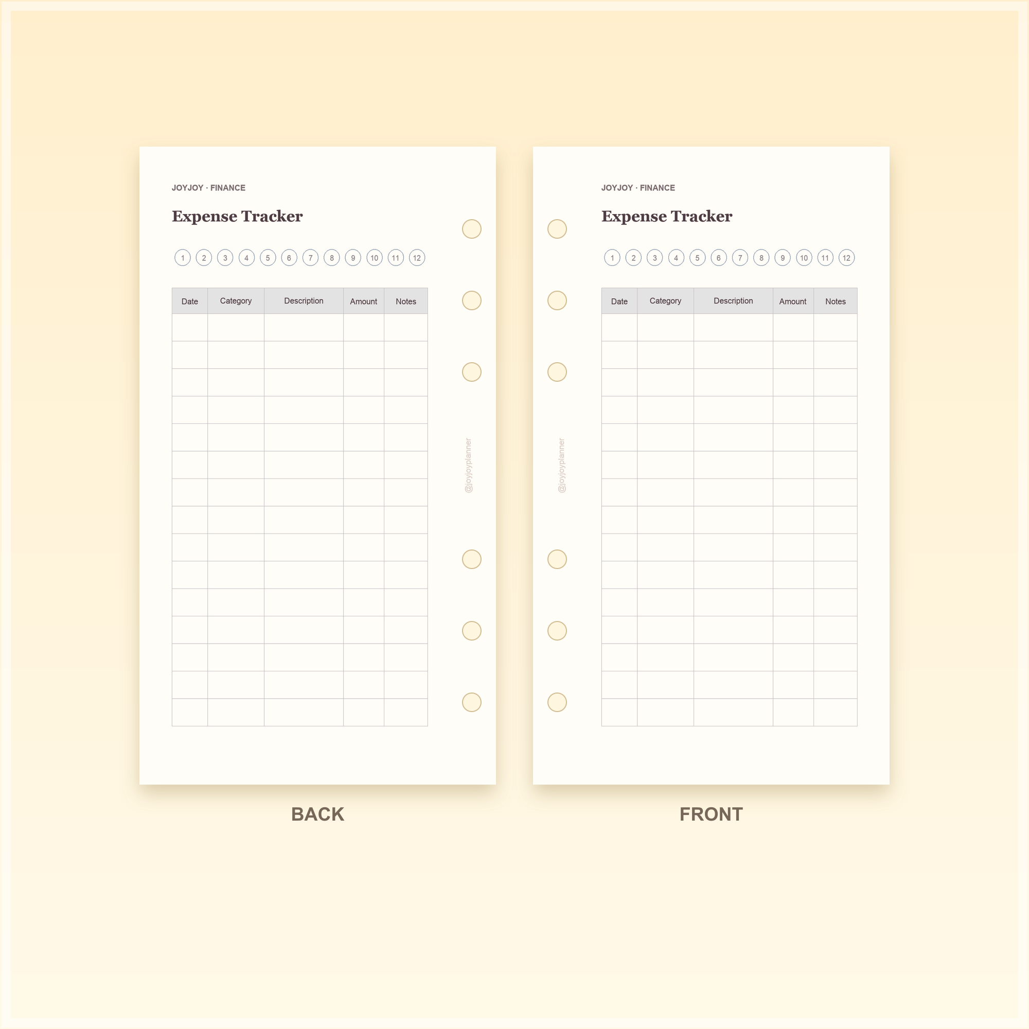 Expense Tracker A6 Personal planner insert front and back design preview
