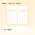 Expense Tracker A6 Personal planner insert with finished size and hole spacing information