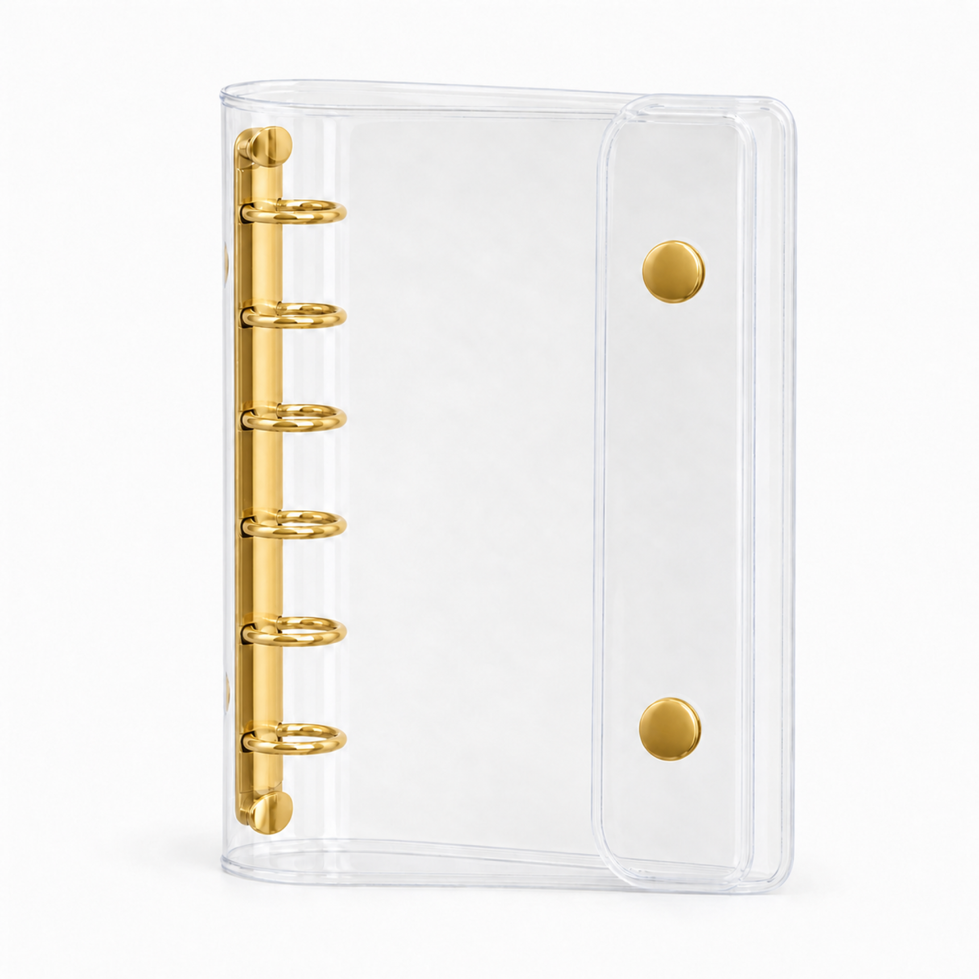 Gold A7 Clear Double-Snap 6-Ring Planner Binder Cover on a white background