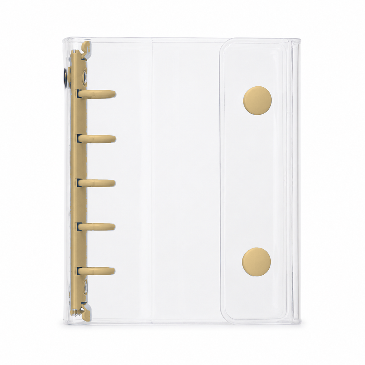 Gold M5 Clear Double-Snap 5-Ring Planner Binder Cover on a white background