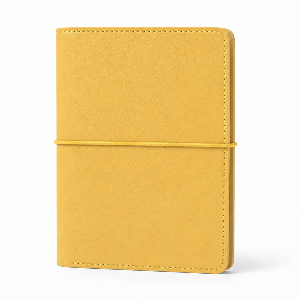 Butter Yellow A7 Pocket six-ring planner cover with elastic closure on a white background