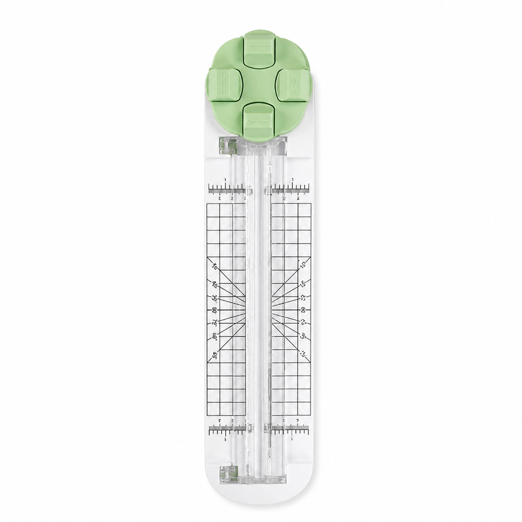 Green 4-in-1 rotary paper trimmer with straight, perforating, wave, and scoring blades