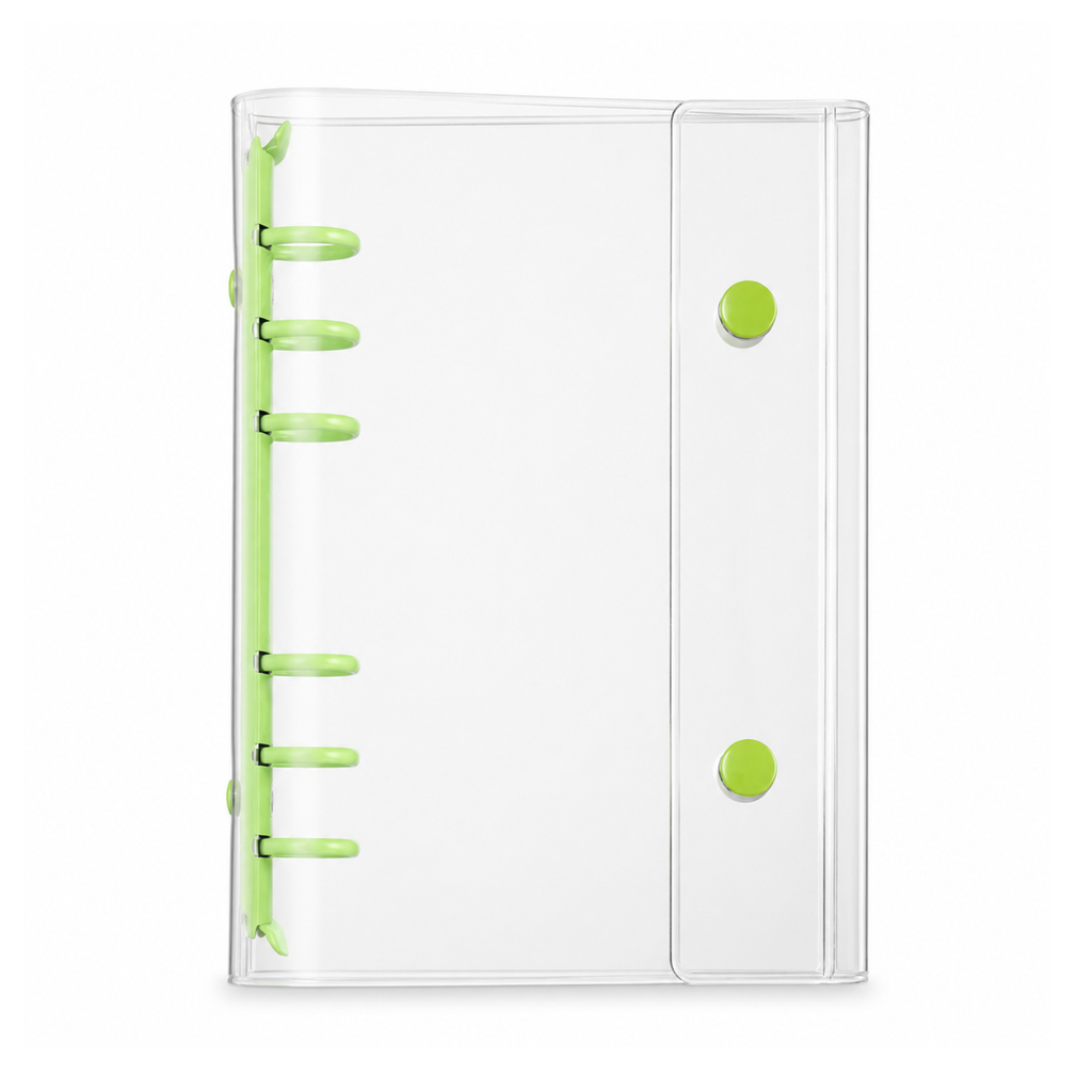 Green A6 Clear Double-Snap 6-Ring Planner Binder Cover on a white background