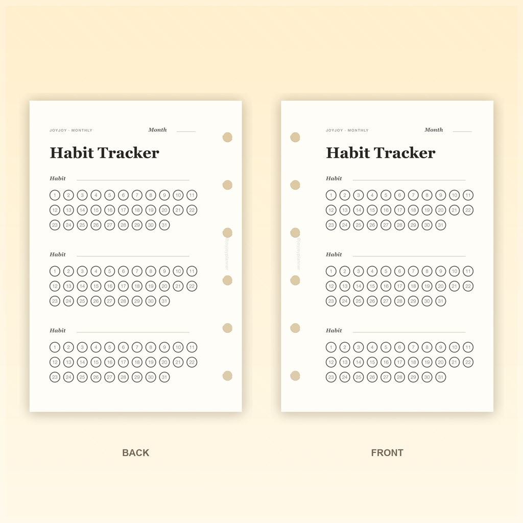 Habit Tracker Three Habits A7 pocket planner insert front and back design preview