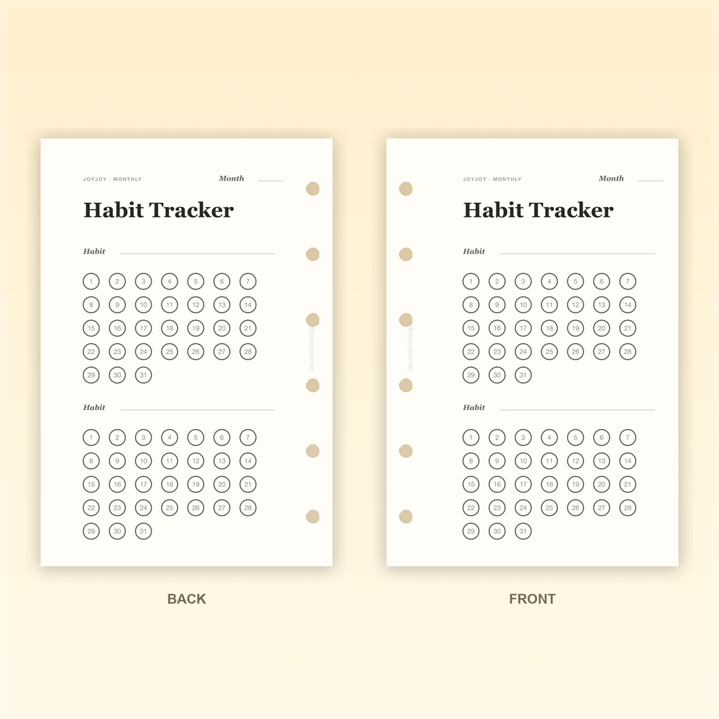 Monthly Habit Tracker A7 pocket planner insert front and back design preview