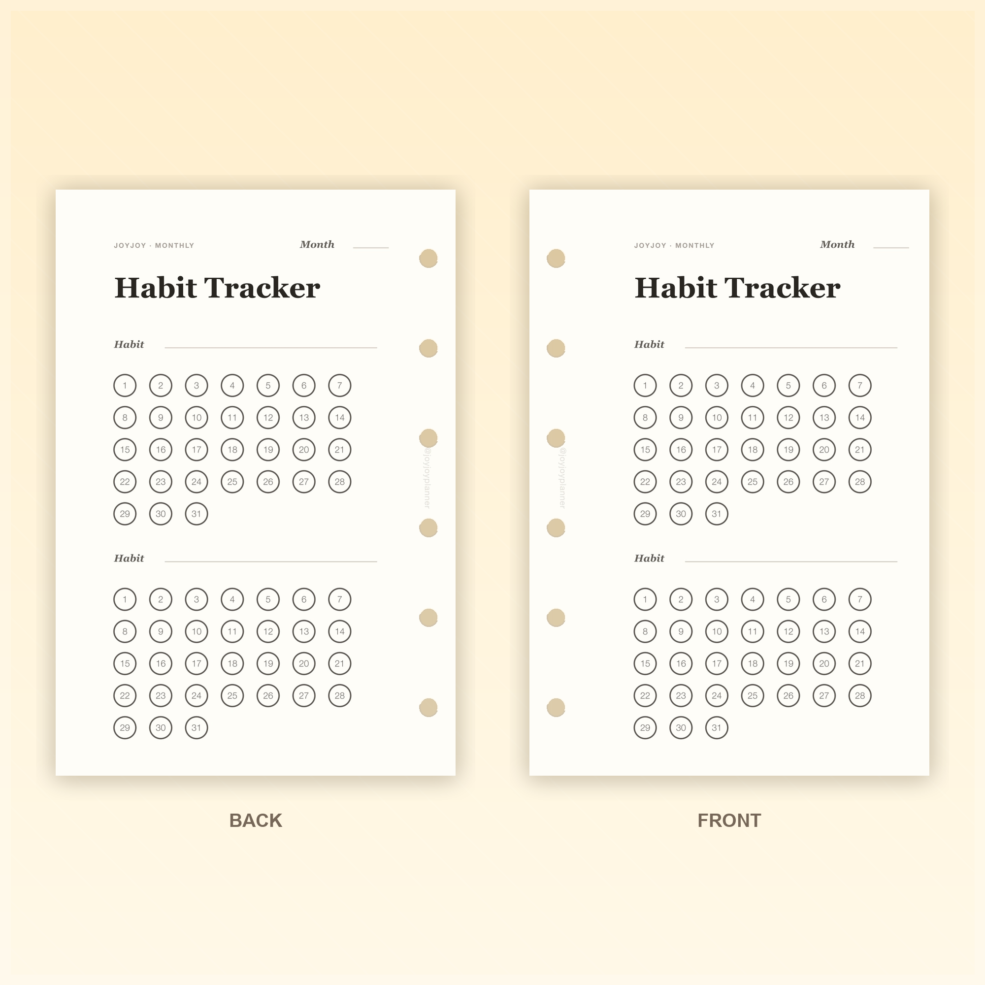 Monthly Habit Tracker A7 pocket planner insert front and back design preview