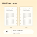 Monthly Habit Tracker A7 pocket planner insert with size and hole spacing information