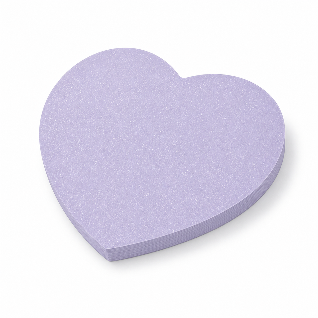 Lavender purple pearl glitter transparent sticky notes in a heart shape
