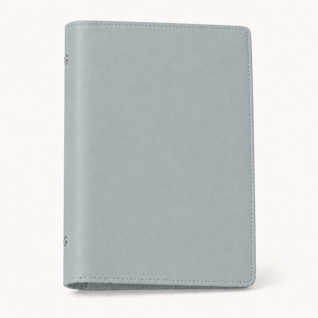 Light Blue A5 Soft Palette six-ring planner binder cover on a warm white background
