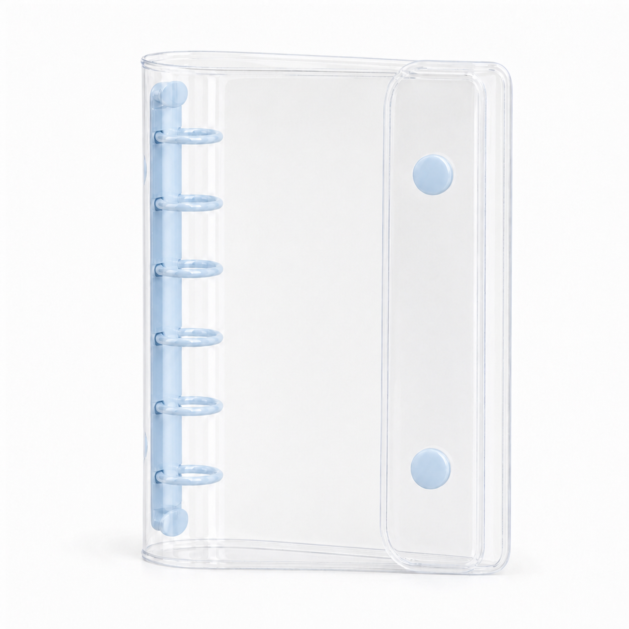Light Blue A7 Clear Double-Snap 6-Ring Planner Binder Cover on a white background