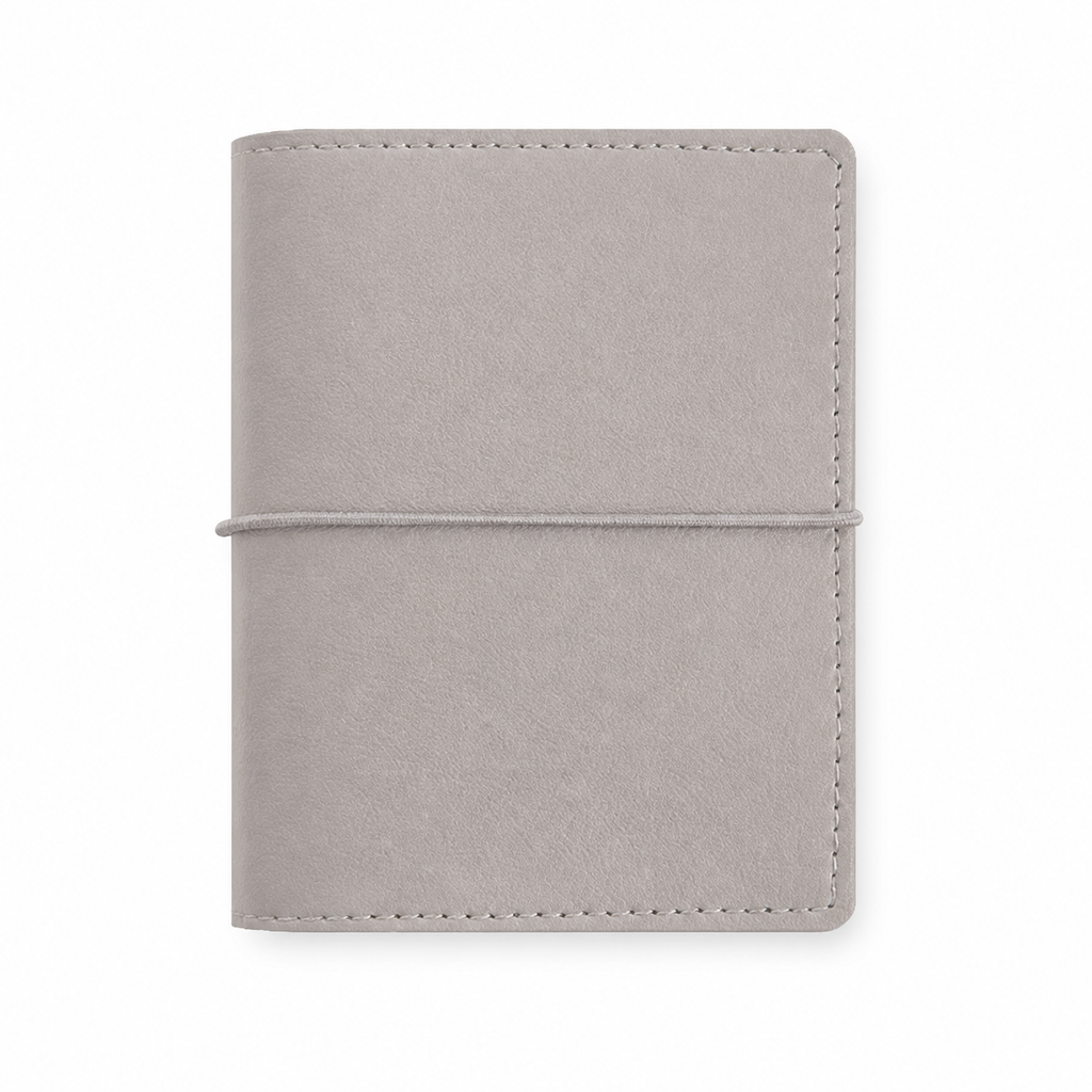 Light Gray M5 Wide five-ring planner cover with elastic closure on a white background