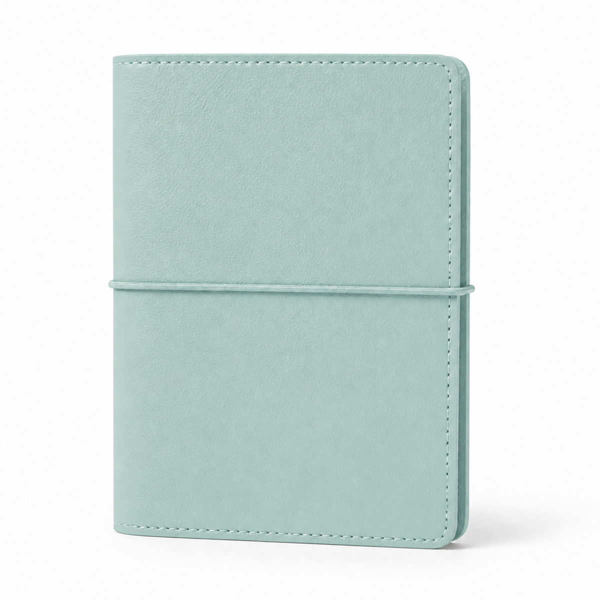 Light Teal A7 Pocket six-ring planner cover with elastic closure on a white background