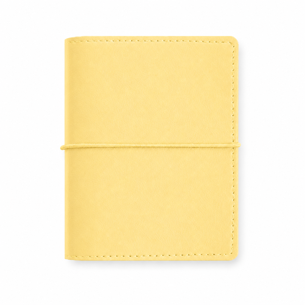 Mango Yellow M5 Wide five-ring planner cover with elastic closure on a white background