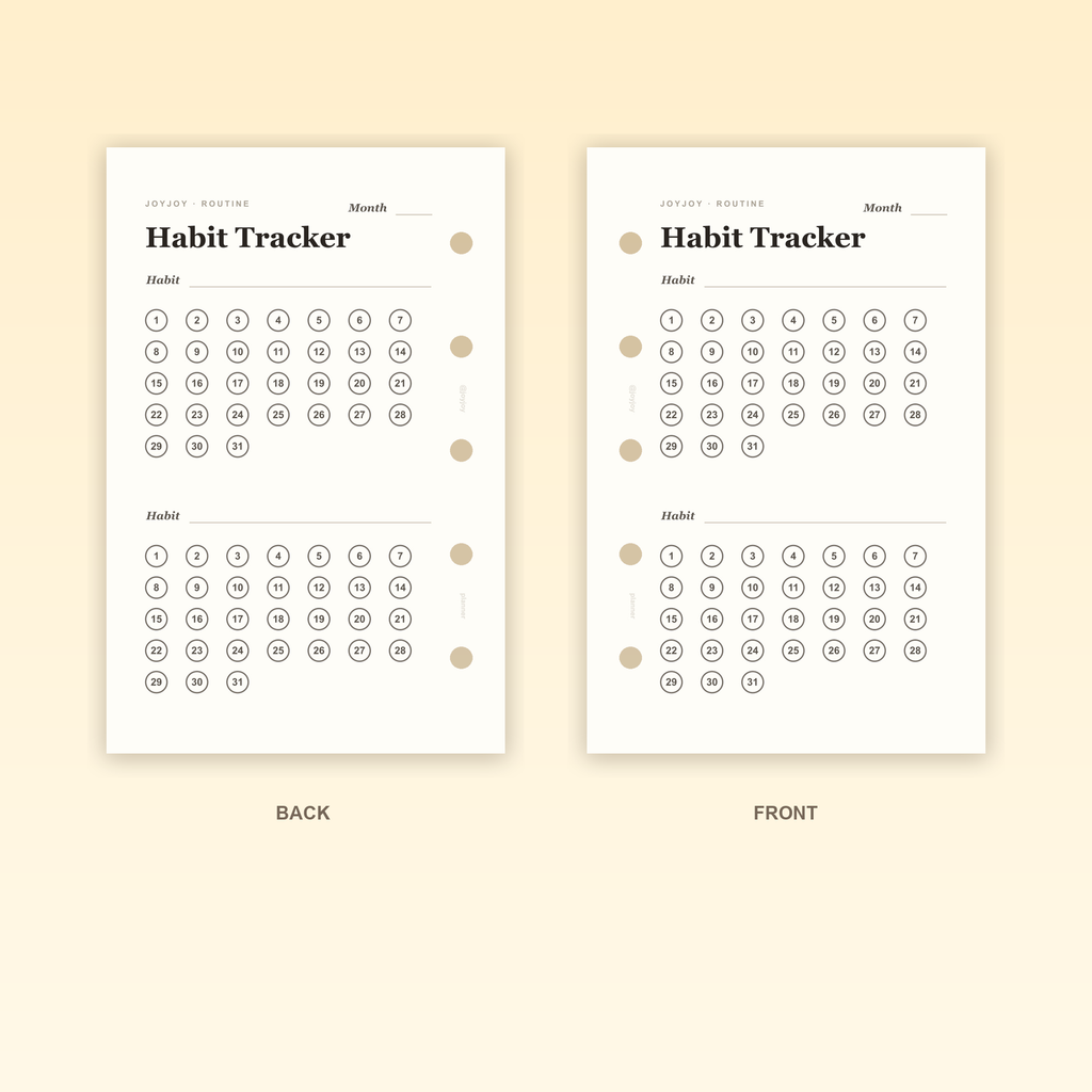 Habit Tracker Two Habits M5 Mini 5 planner insert front and back design with five-hole punching