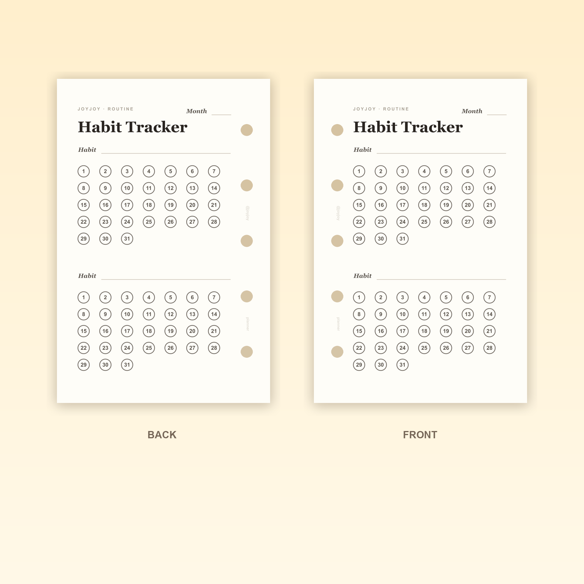Habit Tracker Two Habits M5 Mini 5 planner insert front and back design with five-hole punching