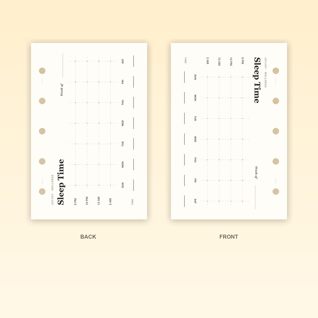 Sleep Time Tracker M5 Mini 5 planner insert front and back design with five-hole punching