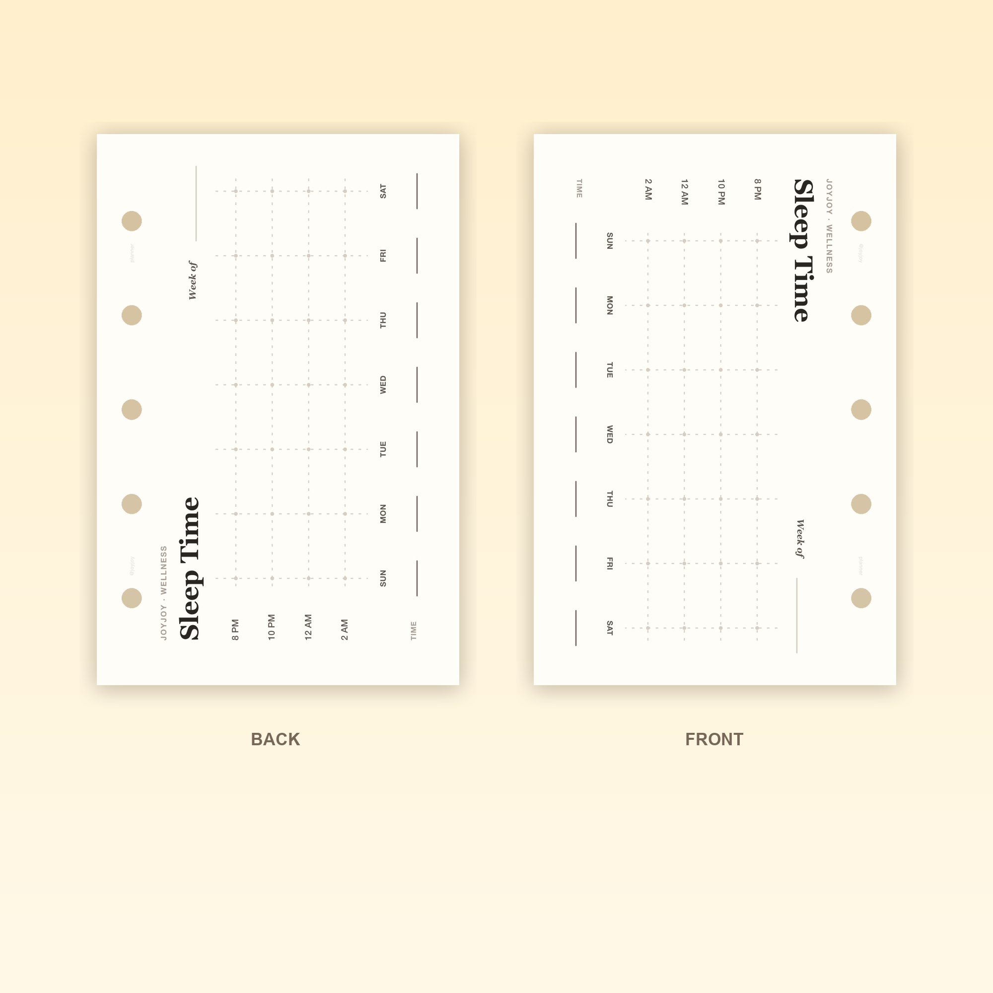 Sleep Time Tracker M5 Mini 5 planner insert front and back design with five-hole punching