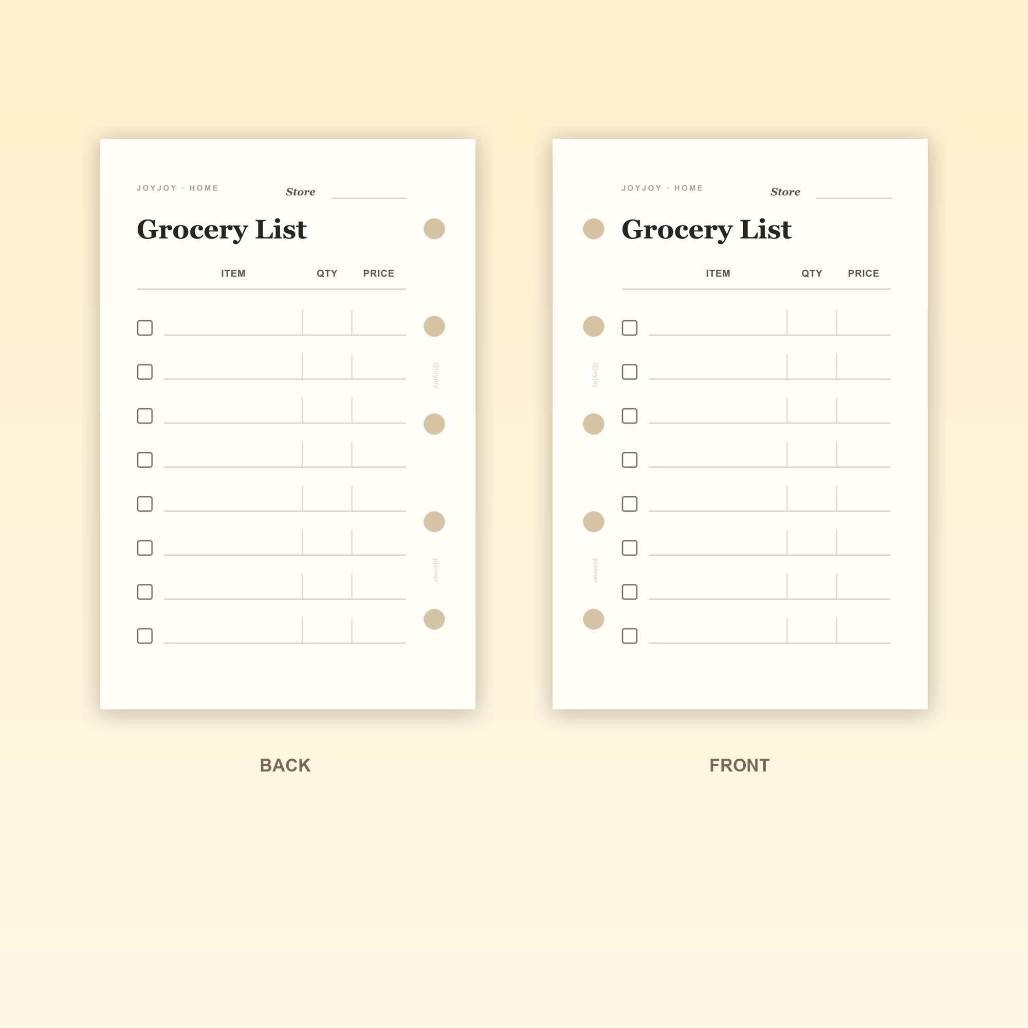 Grocery List M5 Mini 5 planner insert front and back design with five-hole punching