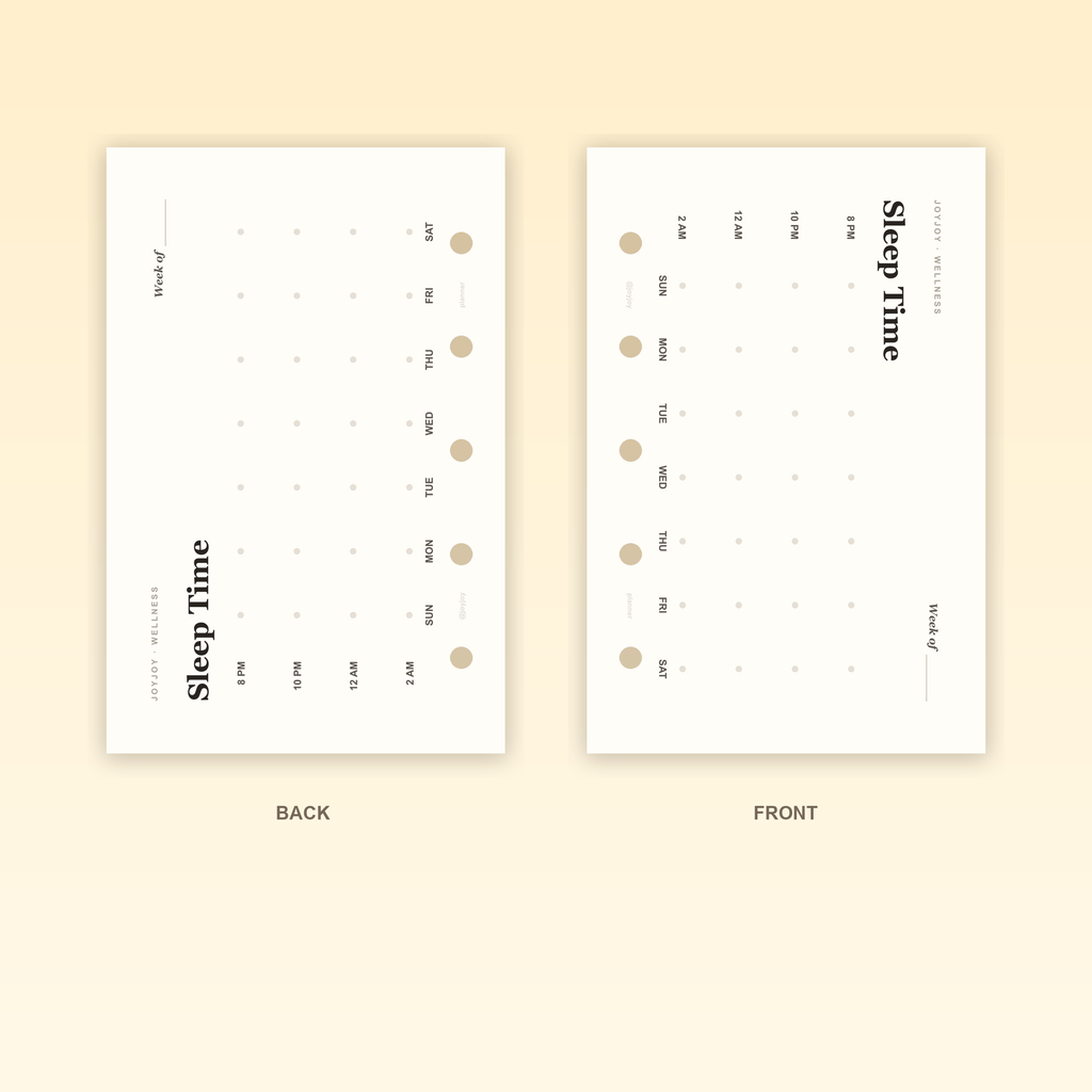 Sleep Time Tracker M5 Mini 5 planner insert front and back design with five-hole punching