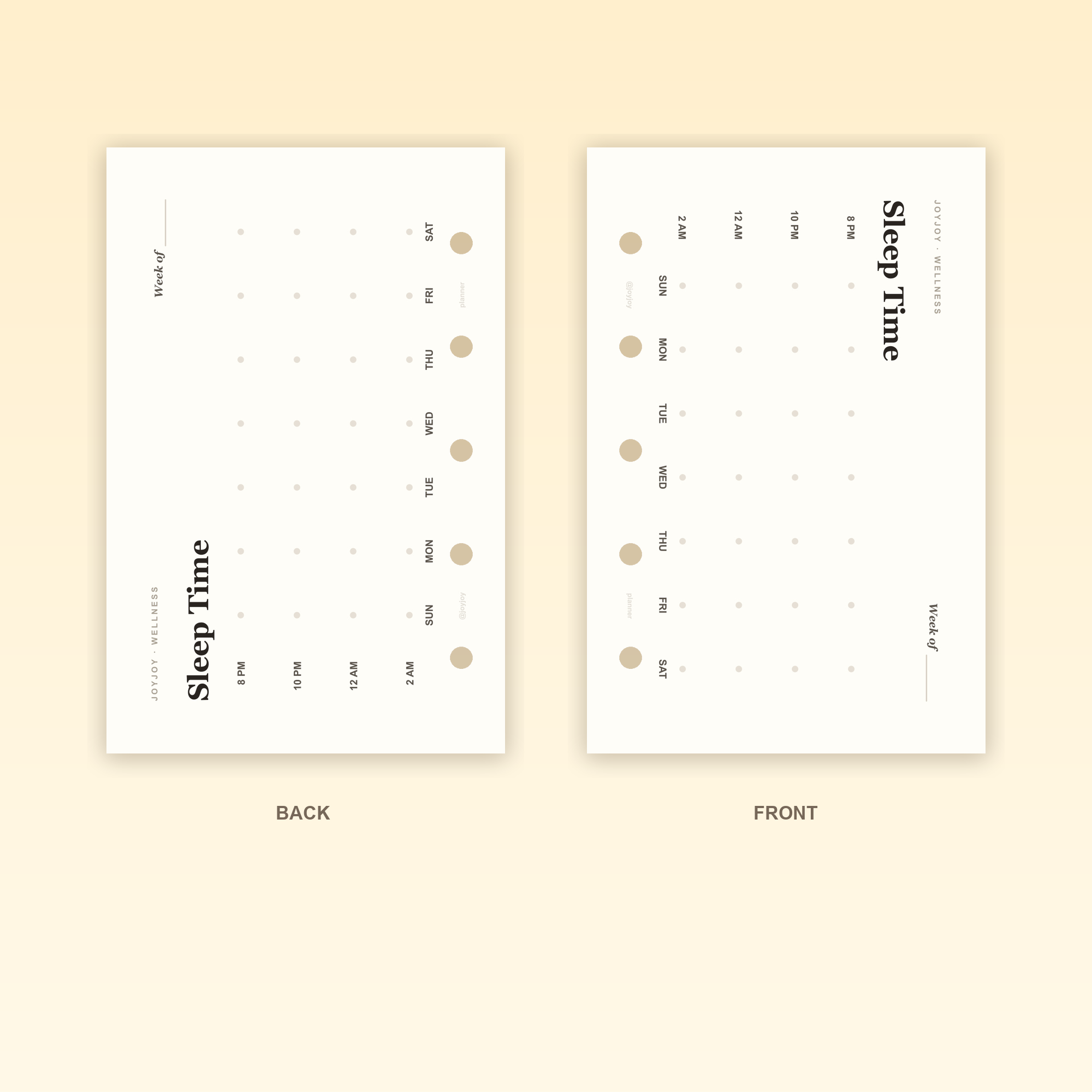 Sleep Time Tracker M5 Mini 5 planner insert front and back design with five-hole punching