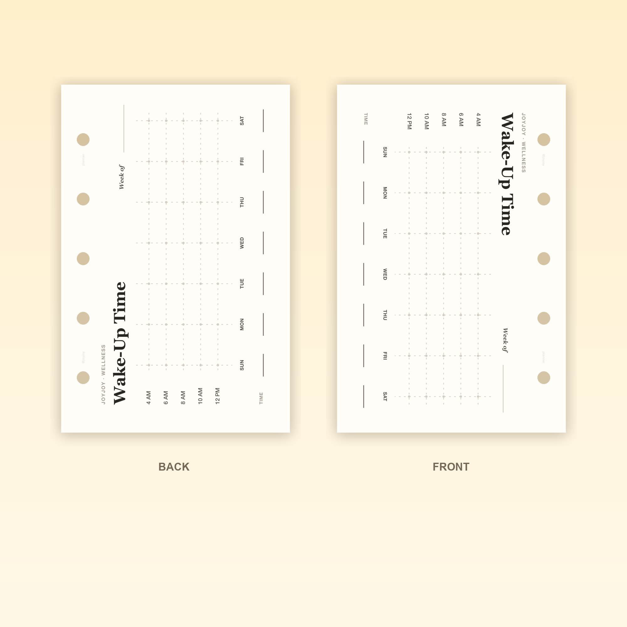 Wake Time Tracker M5 Mini 5 planner insert front and back design with five-hole punching