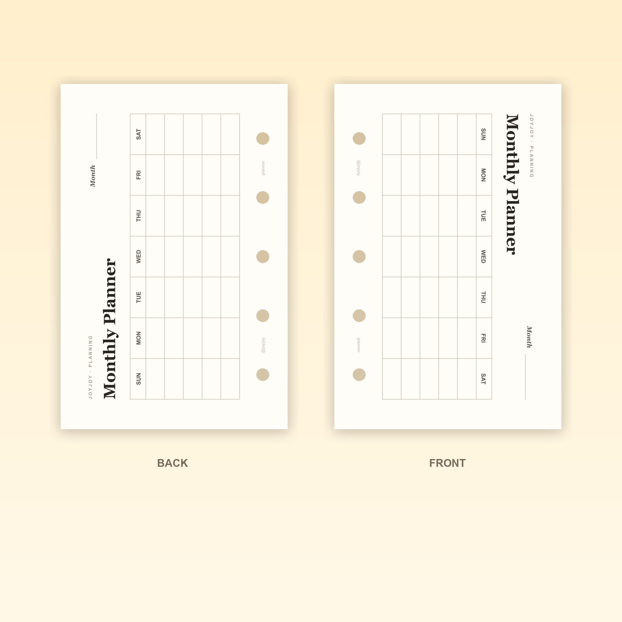 Monthly Planner Landscape M5 Mini 5 planner insert front and back design with five-hole punching