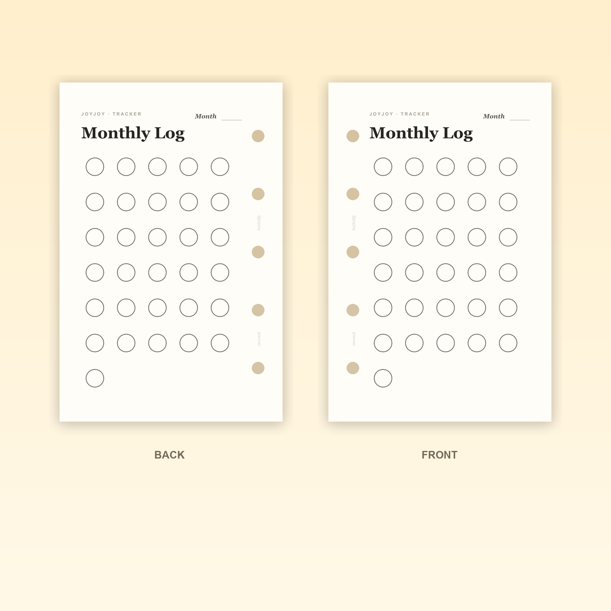 Monthly Log Portrait M5 Mini 5 planner insert front and back design with five-hole punching