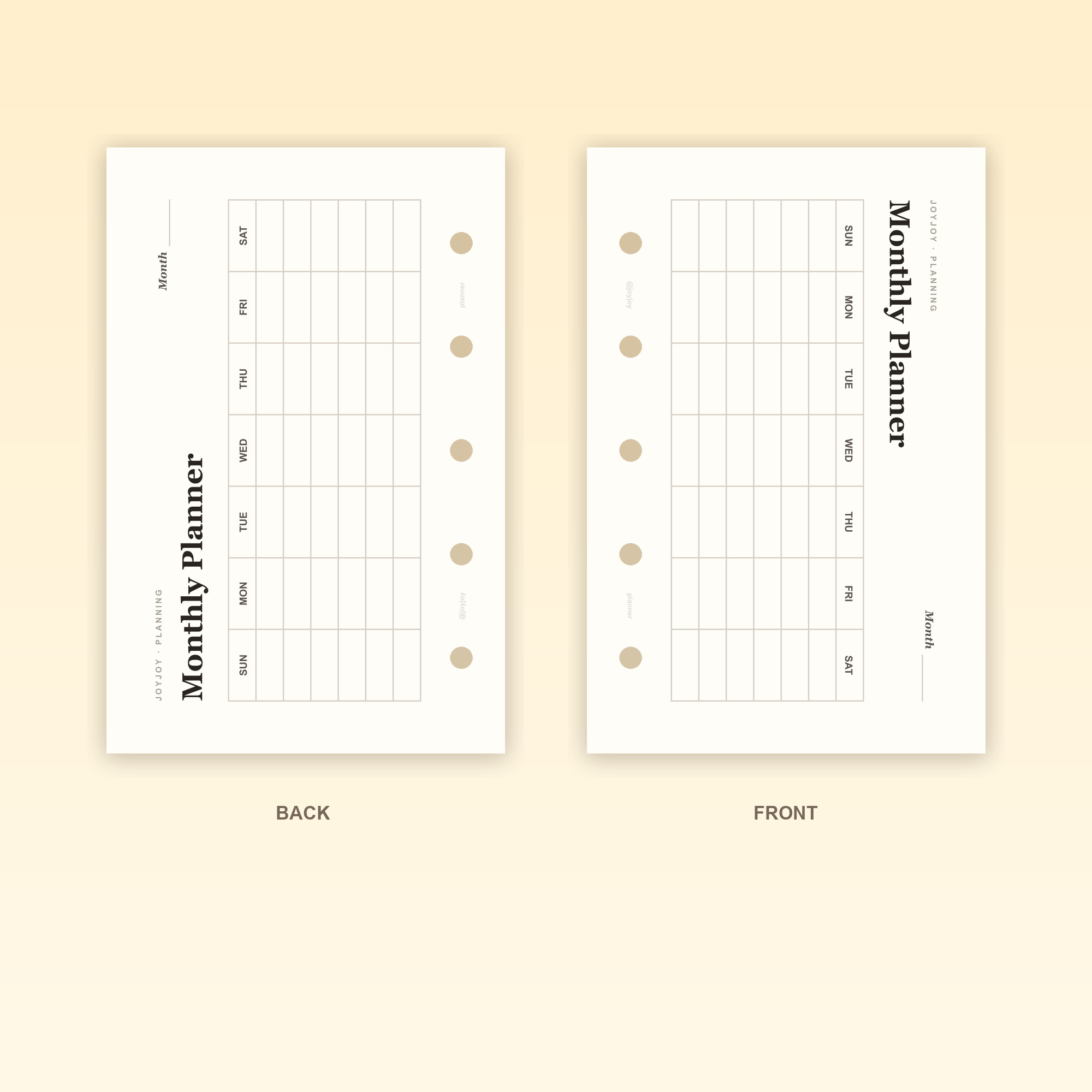 Monthly Planner Landscape M5 Mini 5 planner insert front and back design with five-hole punching