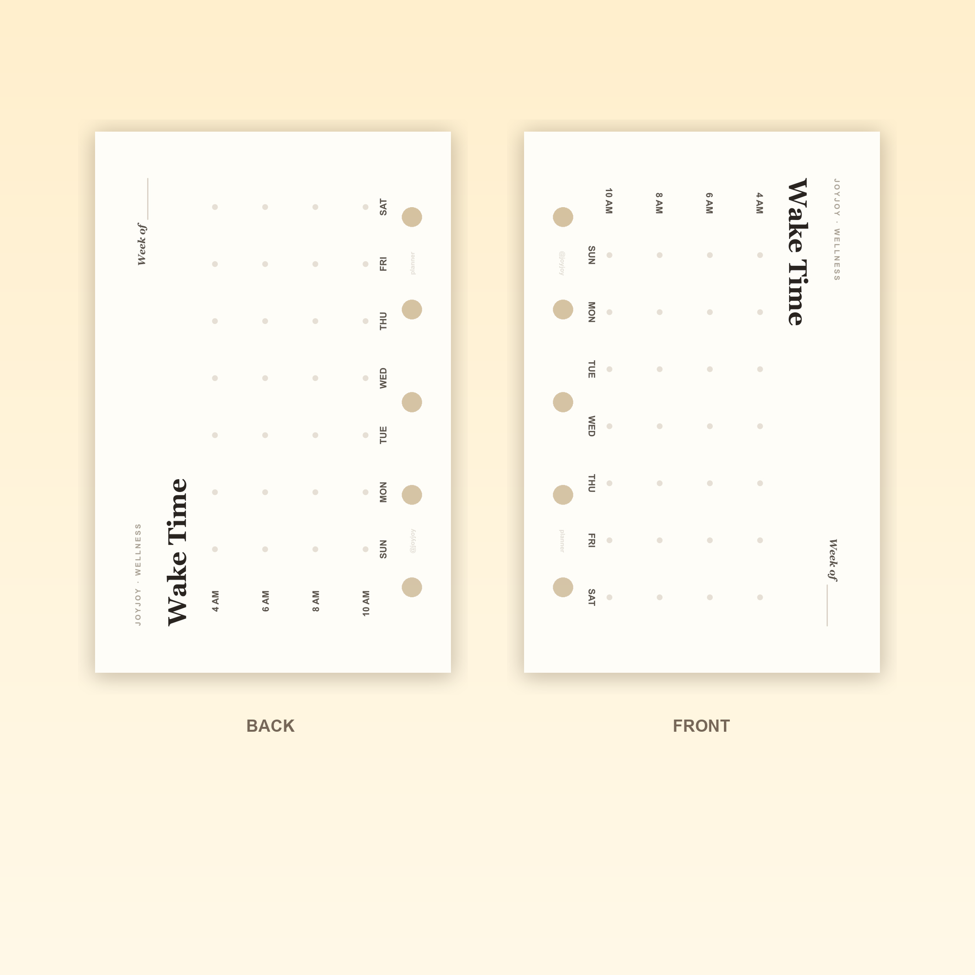 Wake Time Tracker M5 Mini 5 planner insert front and back design with five-hole punching