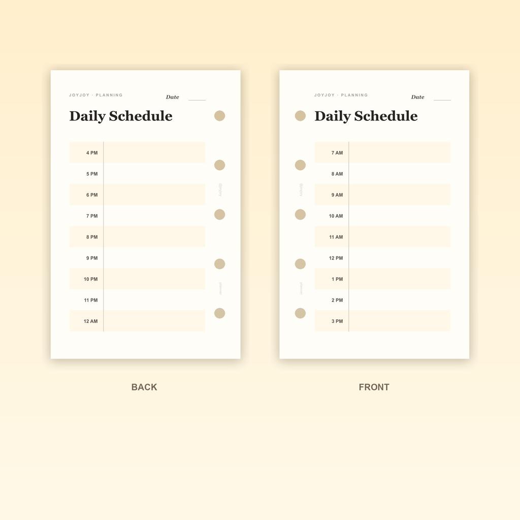 Daily Schedule M5 Mini 5 planner insert front and back design with five-hole punching